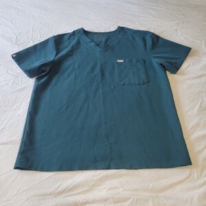 Figs Leon Three-Pocket Scrub Top Mens Large Dark Green Short Sleeve Medical